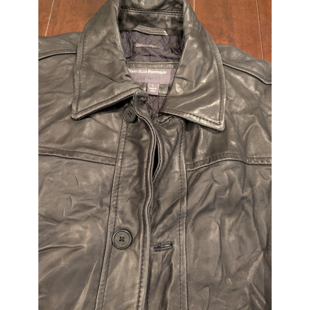 Perry Ellis Portfolio Lambskin Leather Jacket/Coat, Quilted Lining Brn, Men's L - Picture 5 of 7
